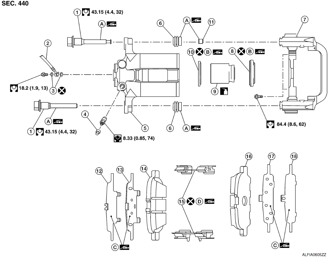 тормозной суппорт в сборе схема x-trail t32